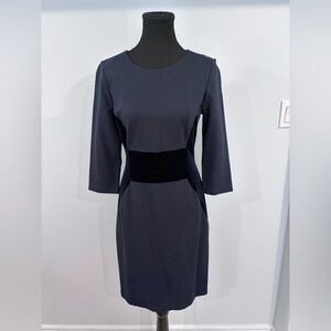 Vince Camuto Navy Blue Velvet Trim Minidress with 3/4eeves